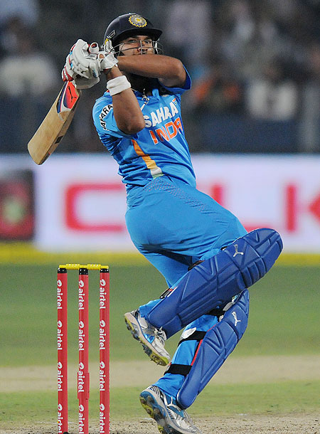 Yuvraj Singh plays a shot during the 1st T20 against England on Thursday