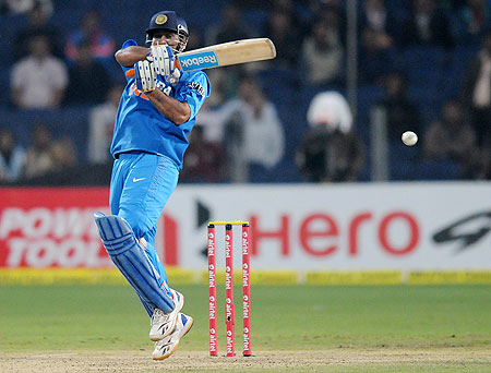 MS Dhoni bats during the first T20