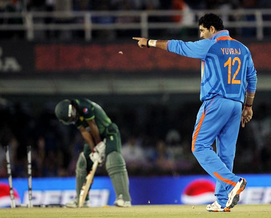 Yuvraj Singh celebrates a wicket