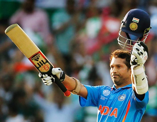 Sachin Tendulkar acknowledges the appreciation after his century against South Africa in the 2011 World Cup in Nagpur