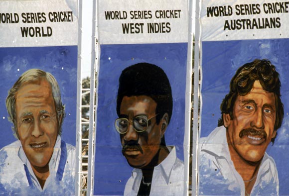 Portraits of England captain Tony Greig, West Indies captain Clive Lloyd and Australia captain Ian Chappell during the World series in Sydney, on January 1979.