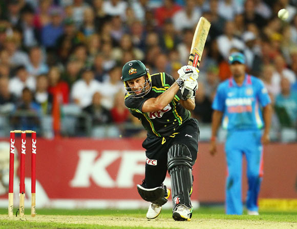 David Hussey of Australia bats during the International Twenty20 match between Australia and India at ANZ Stadium