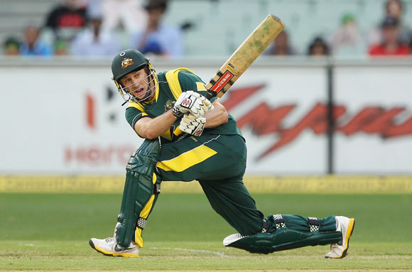 David Hussey of Australia bats during game one of the Commonwealth Bank tri-series between Australia and India at the Melbourne Cricket Ground