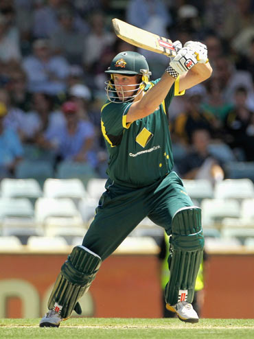 David Hussey of Australia cuts during game three of the One Day International series between Australia and Sri Lanka at WACA