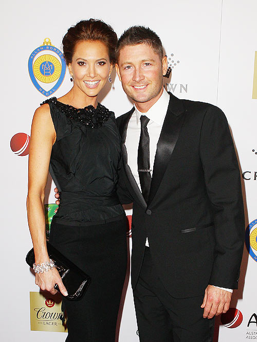 Michael Clarke and Kyly Boldy (left) arrive at the 2012 Allan Border Medal Awards