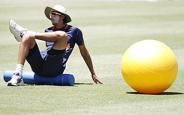 India's Ishant Sharma stretches during a practice session at the Sydney Cricket Ground on Monday