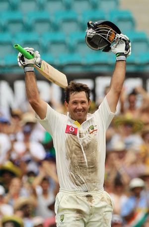 Ricky Ponting of Australia celebrates his century during day two of the Second Test