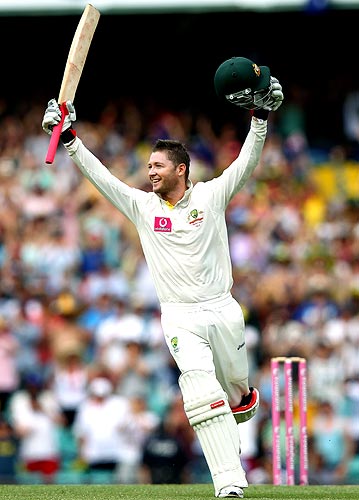 Michael Clarke celebrates after reaching his double century