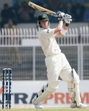 Michael Clarke of Australia in action during day two of the Third Test between India and Australia played at the VCA Stadium on October 27, 2004 in Nagpur