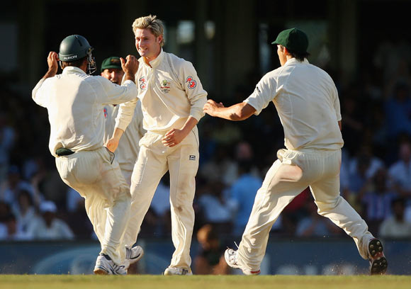 Michael Clarke of Australia celebrates taking the wicket of RP Singh of India for lbw during day of the Second Test match between Australia and India at Sydney