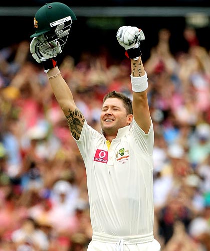 Michael Clarke celebrates after getting his triple century