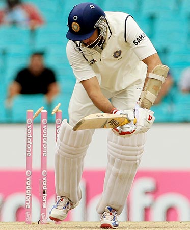 VVS Laxman is bowled by Ben Hilfenhaus during the 2nd Test
