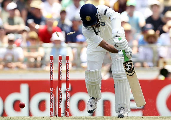 Rahul Dravid is bowled by Peter Siddle