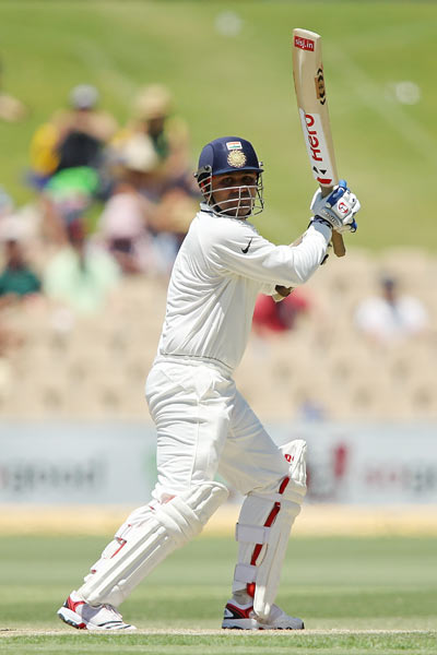 Virender Sehwag bats on Day 4 of the Test