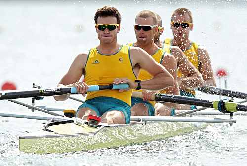 Joshua Dunkley-Smith, Drew Ginn, James Chapman and William Lockwood of Australia compete in the Men's Four heats