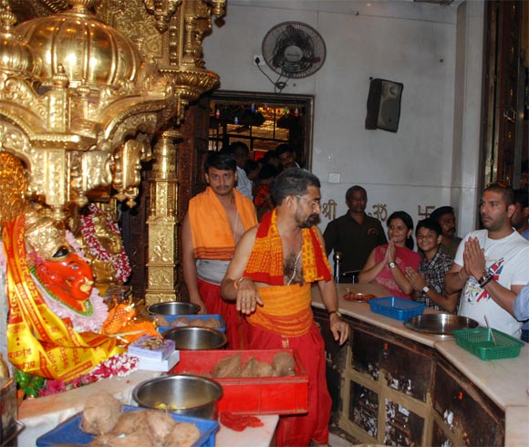 Yuvraj Singh prays at the Siddhi Vinayak Temple in Mumbai