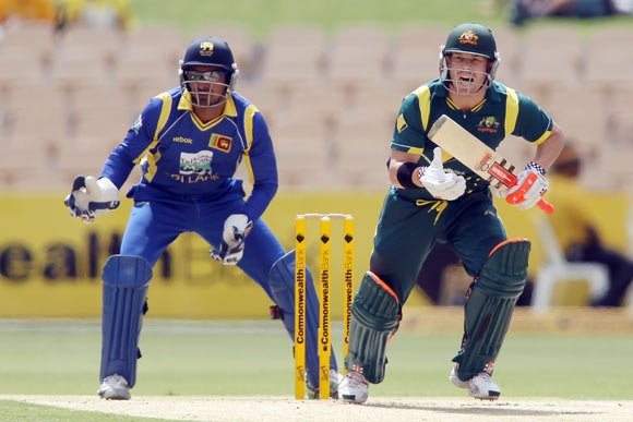 David Warner of Australia bats during the second One Day International Final series match between Australia and Sri Lanka at Adelaide Oval on March 6, 2012 in Adelaide