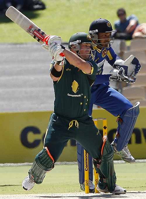David Warner cuts the ball to the boundary during his knock against Sri Lanka