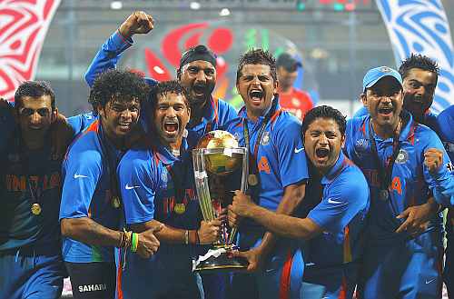 India players celebrate after winning the World Cup