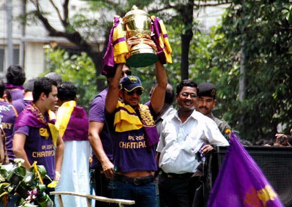 Kolkata Knight Riders players celebrate winning the IPL in Kolkata