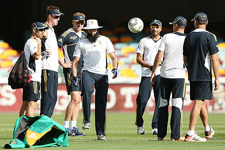 The South African team at a training session at The Gabba on Wednesday
