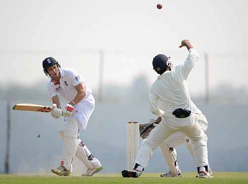 Nick Compton of England bats during the tour match between England and Haryana