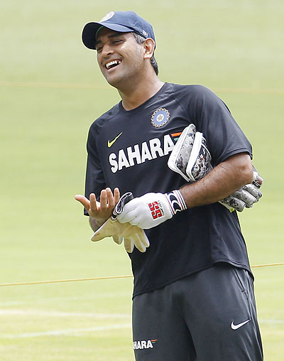 Mahendra Singh Dhoni at a practice session