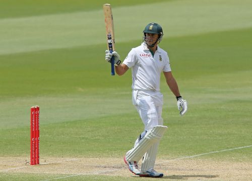 Faf du Plessis of South Africa celebrates after reaching 50 runs during day three of the Second Test Match between Australia and South Africa