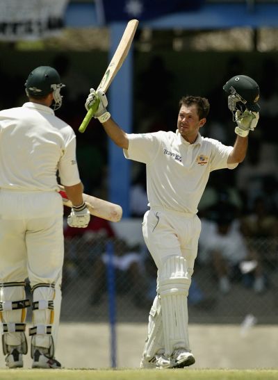 Ricky Ponting of Australia reaches 200 during day two of the Second Test between the West Indies and Australia