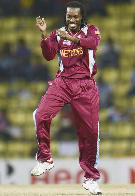 West Indies' Chris Gayle dances