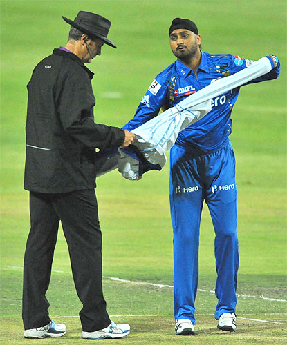 Harbhajan Singh prepares to bowl during the CLT20 match between Highveld Lions and Mumbai Indians at Bidvest Wanderers Stadium