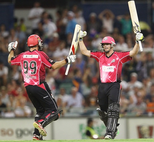 Steve Smith and Ben Rohrer of the Sydney Sixers