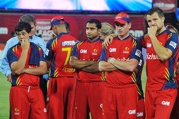 Highveld Lions players wear a dejected look after the CLT20 final on Sunday