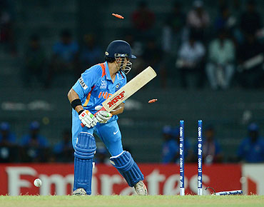 Gautam Gambhir is bowled by Shapoor Zadran of Afghanistan