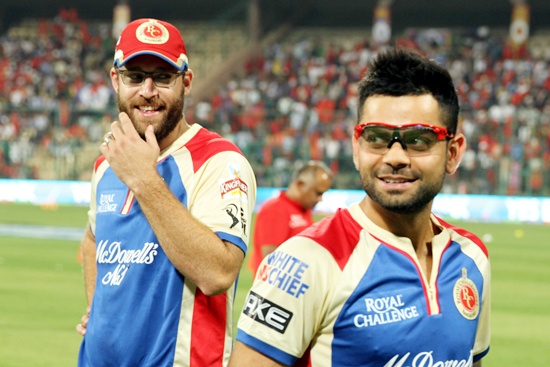 Virat Kohli (right) with Daniel Vettori