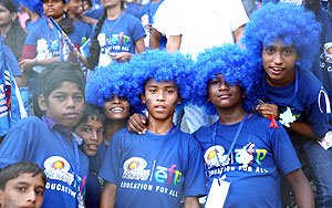 Kids, who were invited as part of Mumbai Indians' education program, watch the match at the Wankhede on Saturday