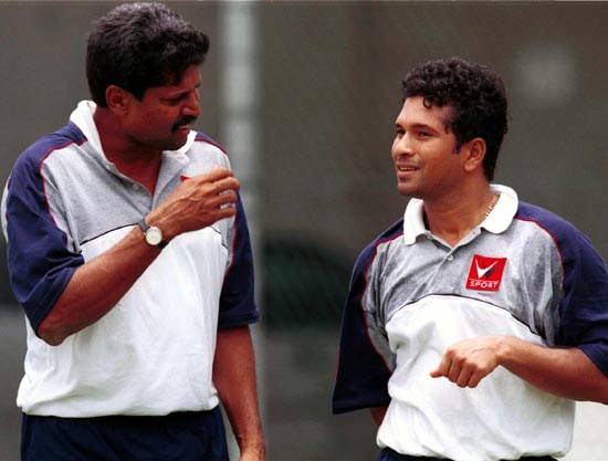 Kapil Dev (left) with Sachin Tendulkar