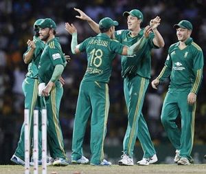 South Africa players celebrate after victory