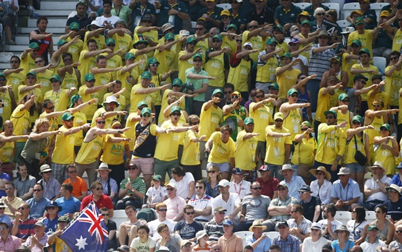Australia fans signal a four against England