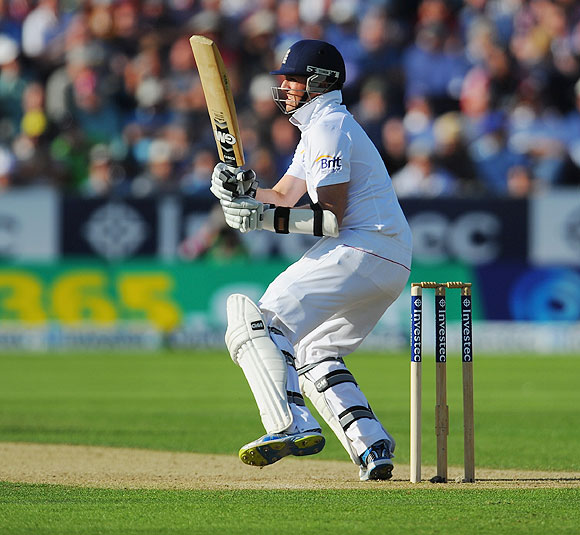 England batsman Graeme Swann picks up some runs on Friday
