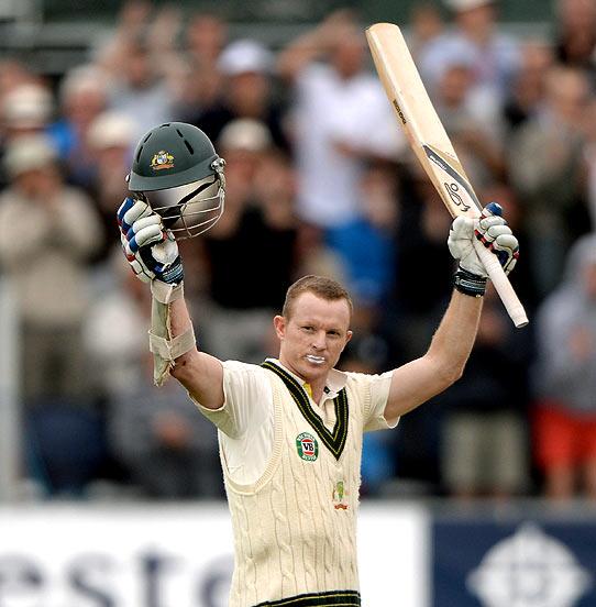 Chris Rogers celebrates reaching his century