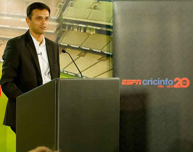 Rahul Dravid makes a keynote address at the event organised by ESPNcricinfo in London on Monday