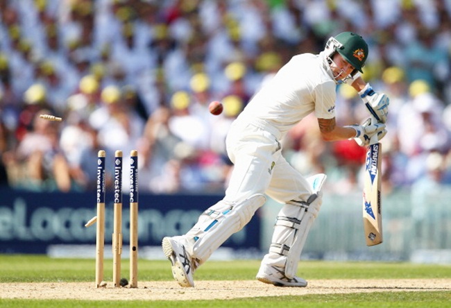 Michael Clarke is bowled by James Anderson
