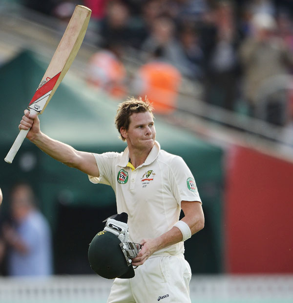 Steve Smith of Australia leaves the field after his innings of 138 not out during day two 
