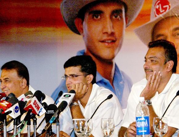 From right, Ravi Shastri, Sourav Ganguly, Sunil Gavaskar