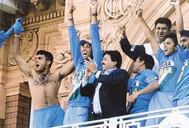 Sourav Ganguly celebrates after winning the Natwest Trophy at the Lord's balcony in 2002
