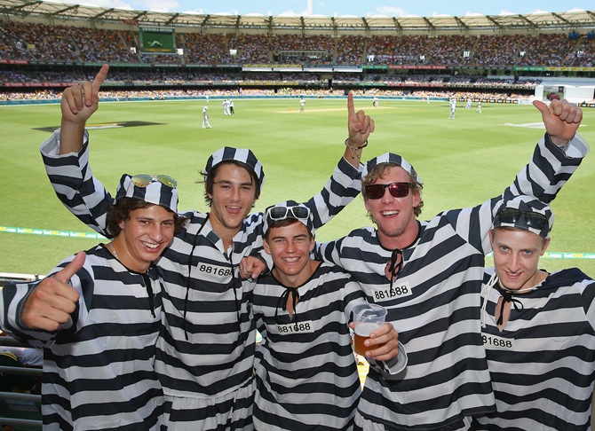 Barmy Army members dressed as convicts