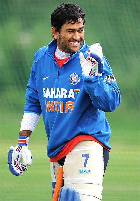 Indian captain MS Dhoni during a nets session