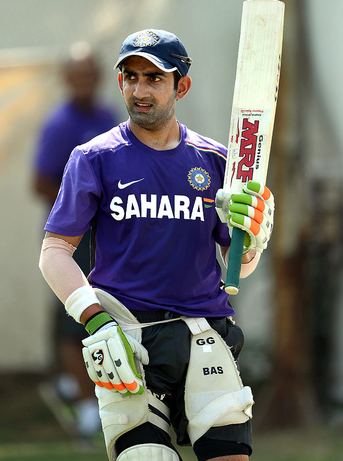 Gautam Gambhir of India waits to bat during a nets session