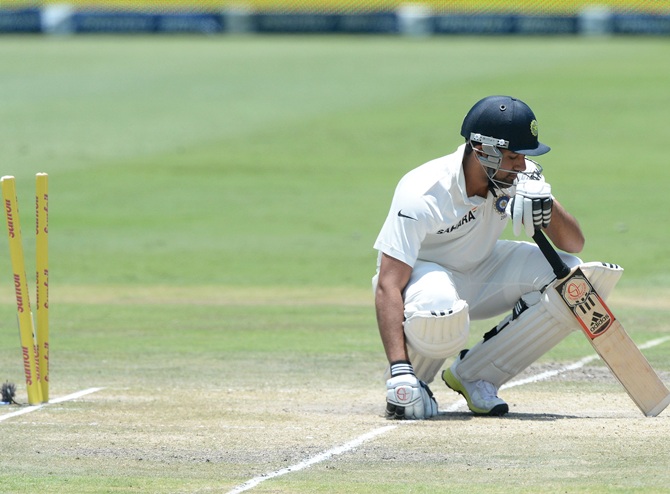 Rohit Sharma of India is bowled by Jaques Kallis (not pictured) for 6 runs